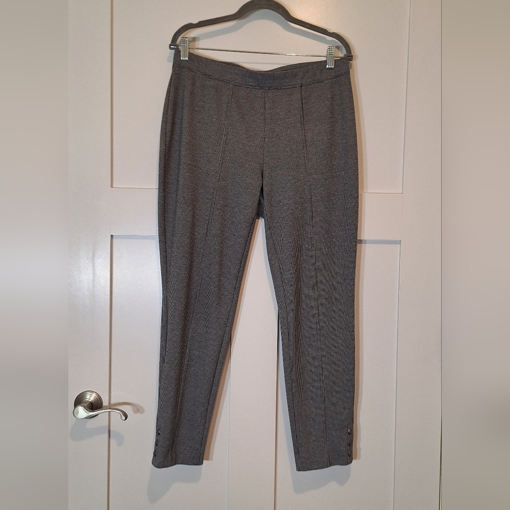 Talbots Gingham Houndstooth Black White Checkered Pull On Skinny Ankle Pants 1X